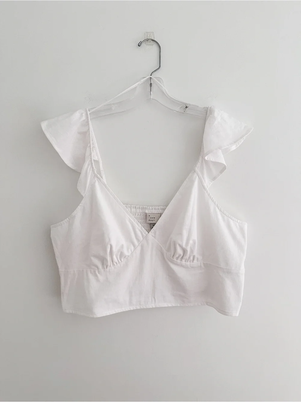 White Cropped Ruffle Sleeve Top Cotton Rayon Smocked Back Boho Size XL NWOT
